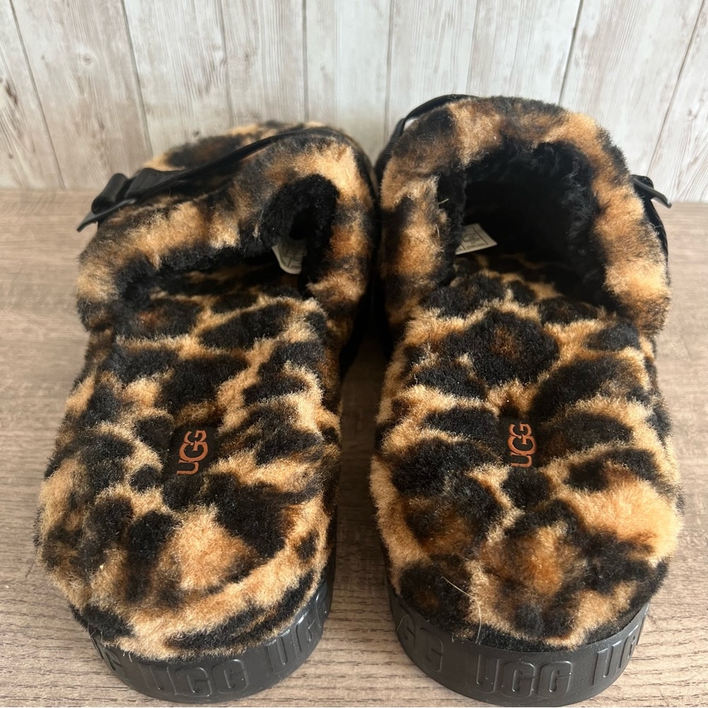 UGG Fluffita Flatform Leopard Print Fuzzy Slides Size 8 - Picture 3 of 5